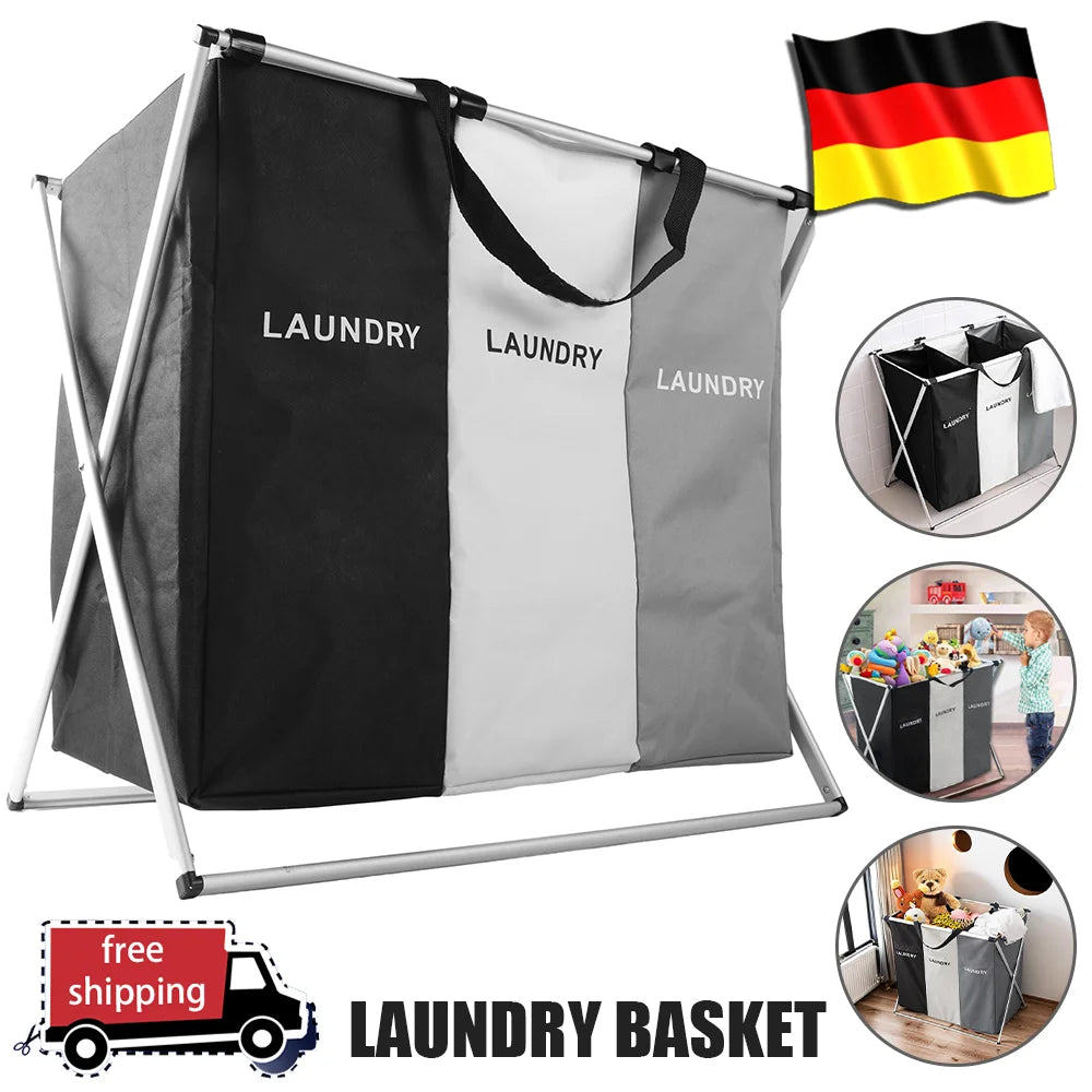 Cesta de lavandería de 3 rejillas, organizador de ropa sucia plegable, cesta de almacenamiento impermeable para baño, contenedores plegables para ropa y juguetes