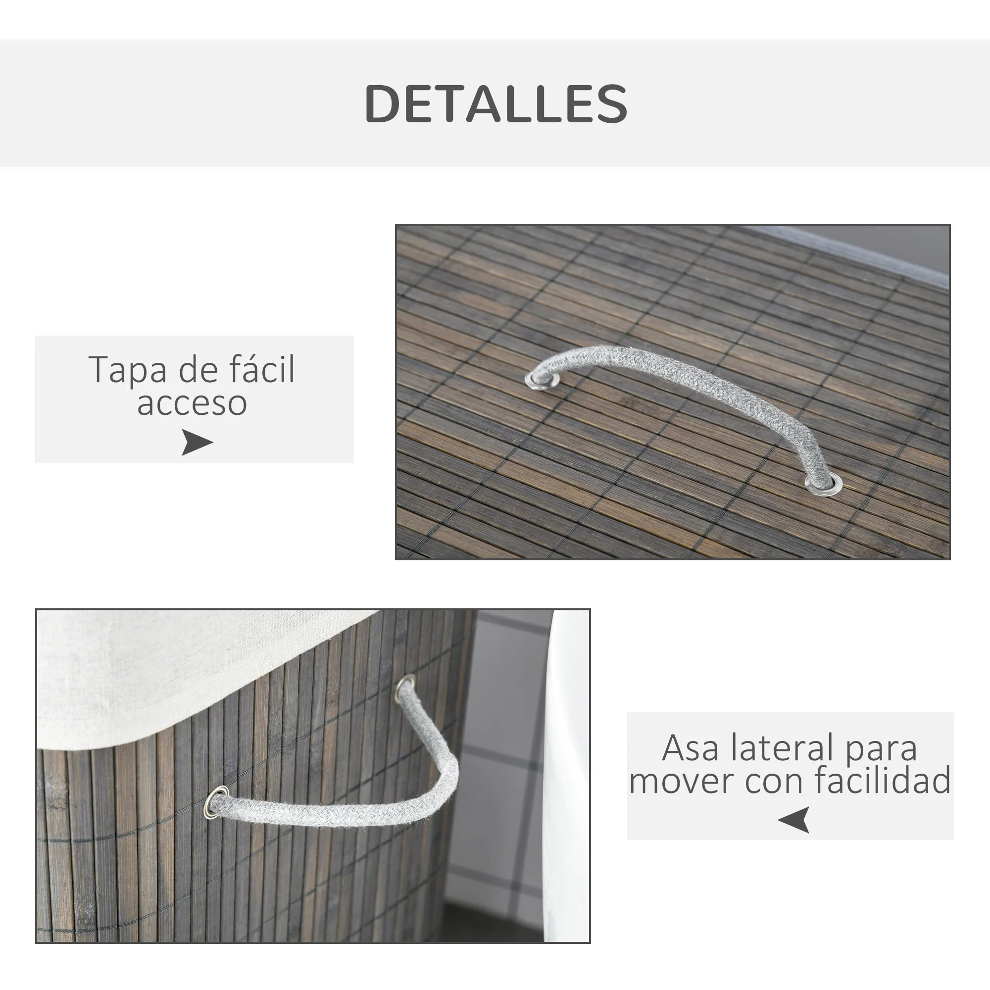 HOMCOM Cesto para Ropa Sucia de Bambú 100L con Tapa 2 Compartimentos 52x32x63 cm