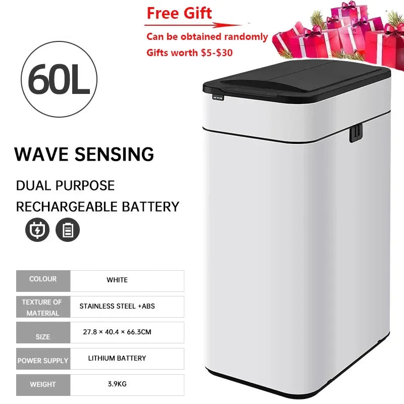 Cubo de basura de 9/15/20/30/40/50/60L, cubo de basura con Sensor inteligente de acero inoxidable de gran capacidad, cubo de basura automático, cubo de basura de cocina