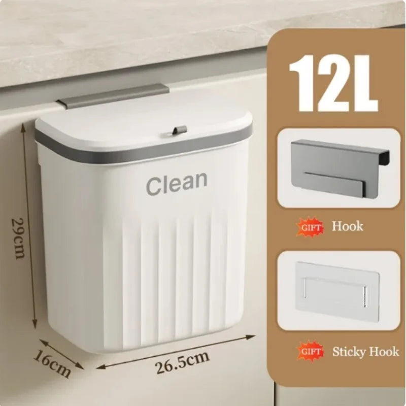 Cubo de basura de cocina, cubo de basura colgante montado en la pared con tapa, cubo de basura para gabinete debajo del fregadero, cubo de basura para Compost, 8,5/12L
