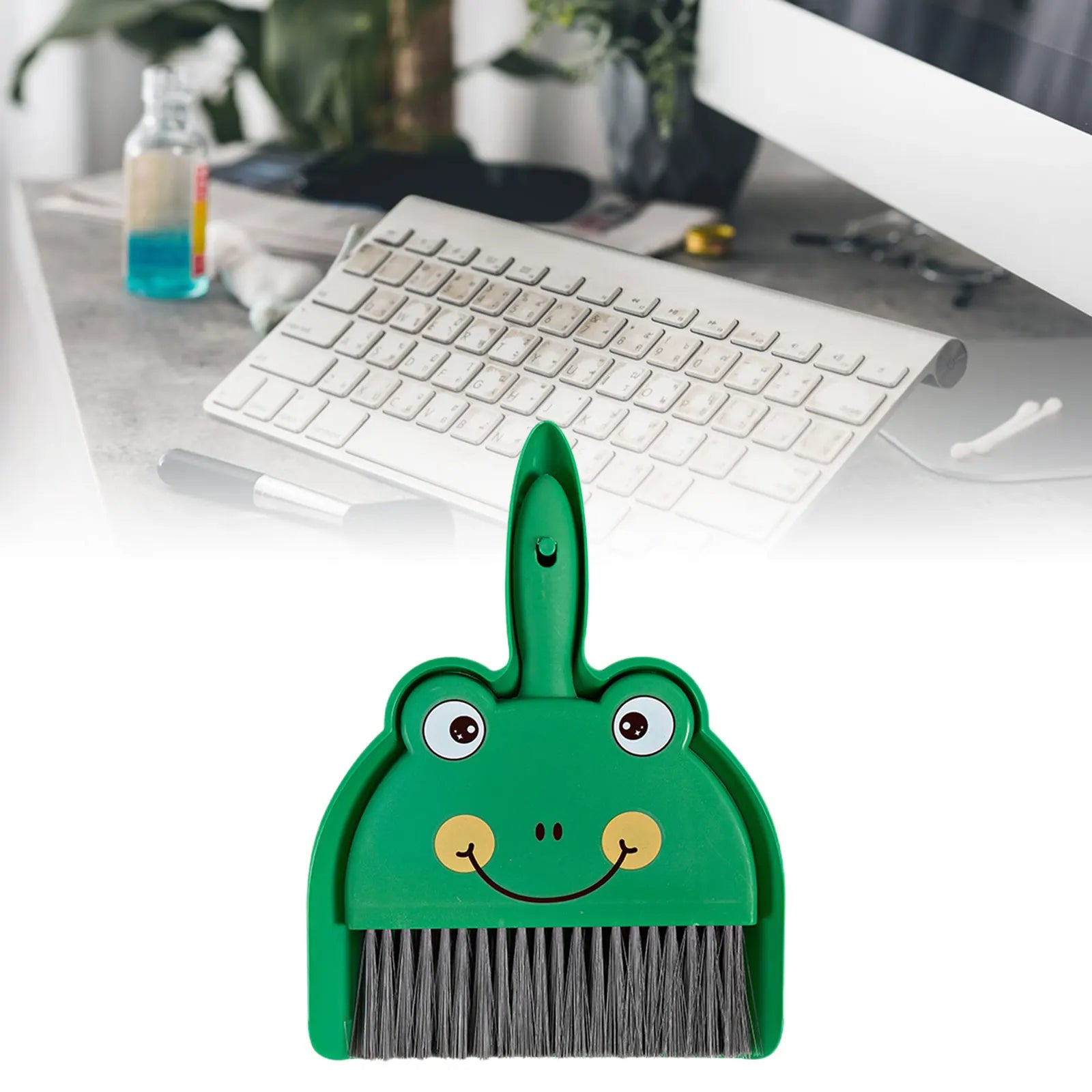 Mini recogedor y escoba de escritorio, cepillo de limpieza de rana para mesa de sala de estar, teclado, juego de limpieza de cepillo de pala de plástico para coche