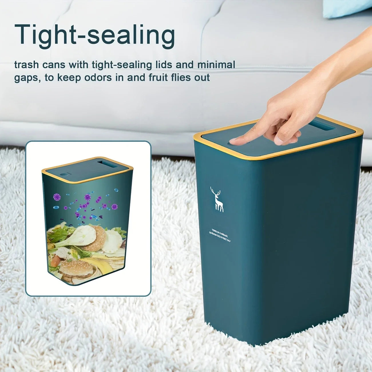 Cubo de basura para baño, cubo de basura de 15L con tapa superior de prensa para cocina, dormitorio, sala de estar, papelera de plástico con tapa emergente, 1 ud.