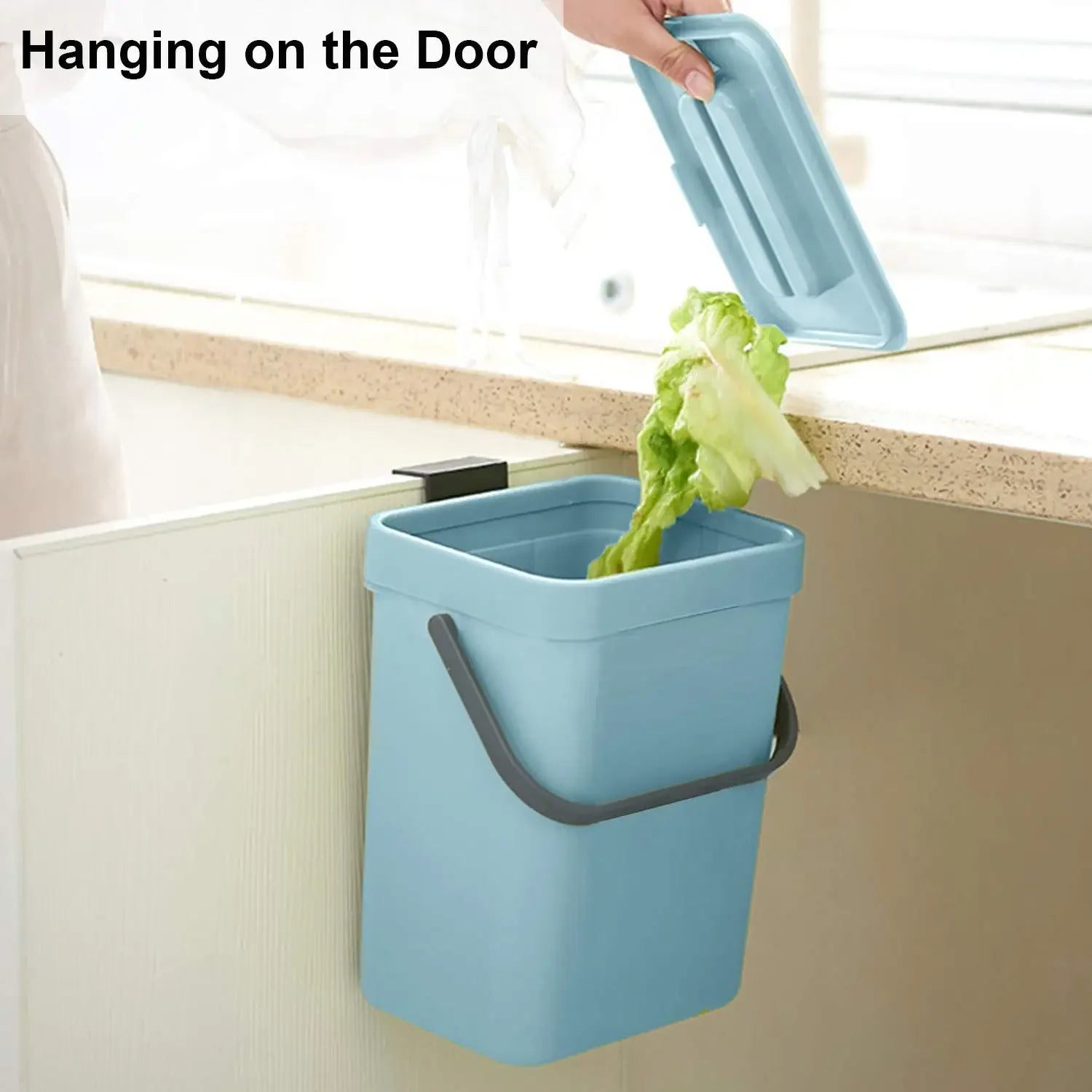 Cubo de basura pequeño de plástico, cubo de basura pequeño colgante con tapa debajo del fregadero para cocina, cubo de basura para alimentos, cubo de basura montable para Baño