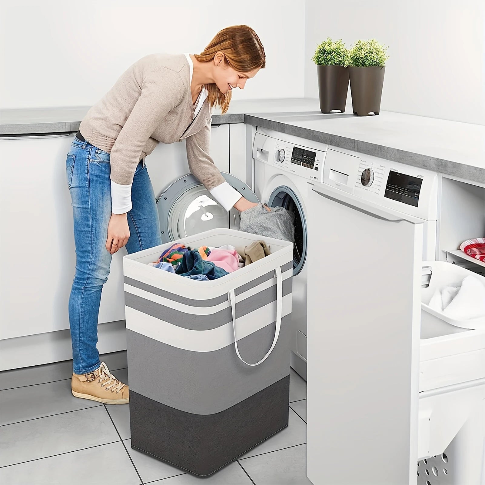 Cestas grandes para la colada de 75L con asas, cesto duradero para ropa sucia, cesta de almacenamiento para el hogar, dormitorio, hoteles, lavandería 40*30*60cm