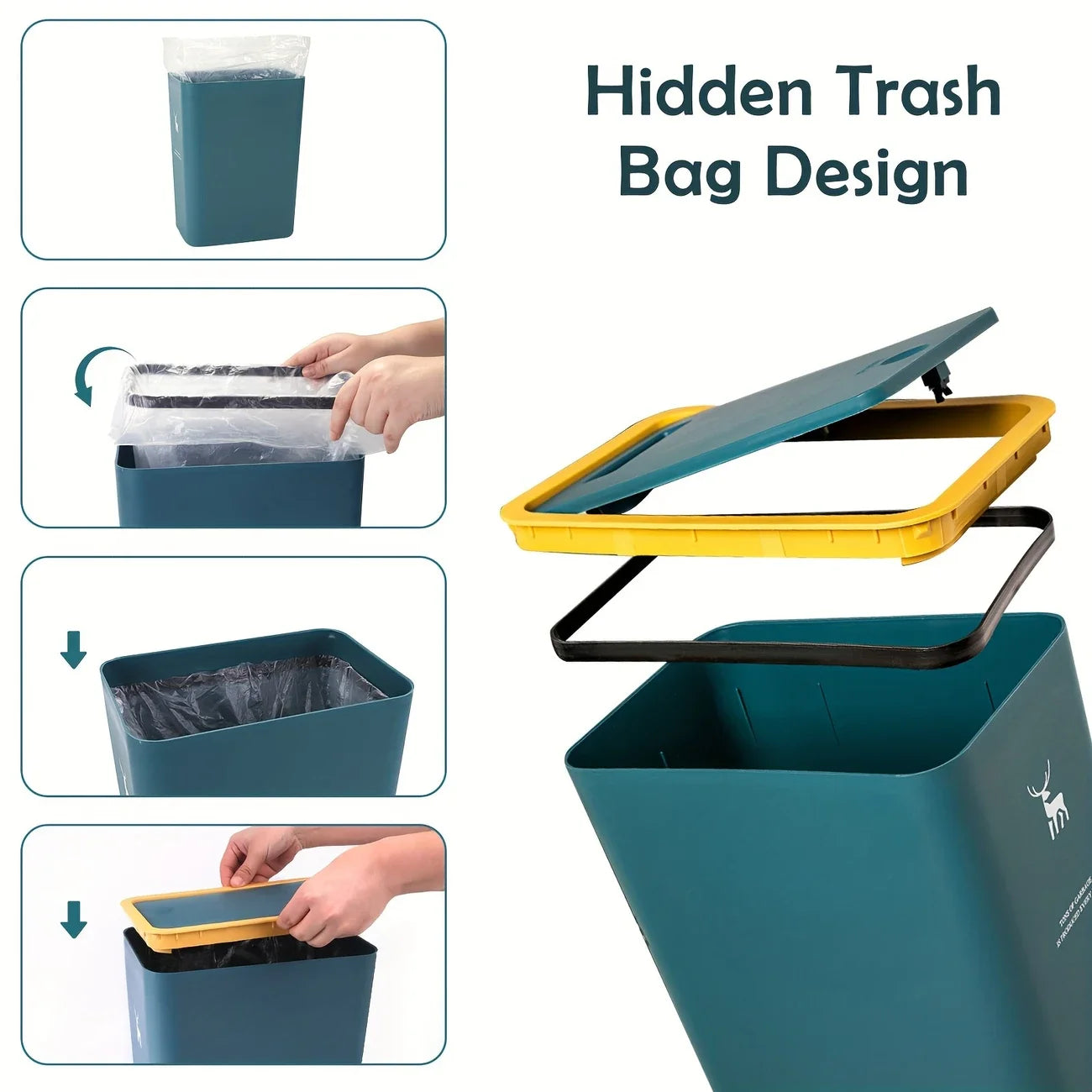 Cubo de basura para baño, cubo de basura de 15L con tapa superior de prensa para cocina, dormitorio, sala de estar, papelera de plástico con tapa emergente, 1 ud.