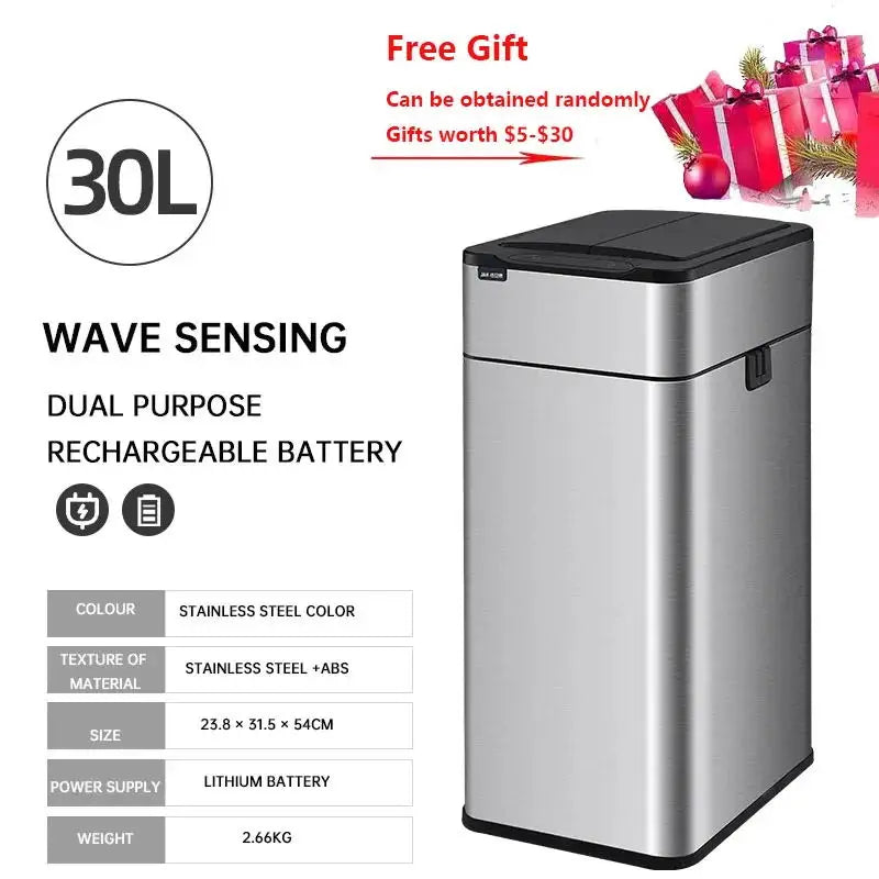 Cubo de basura de 9/15/20/30/40/50/60L, cubo de basura con Sensor inteligente de acero inoxidable de gran capacidad, cubo de basura automático, cubo de basura de cocina