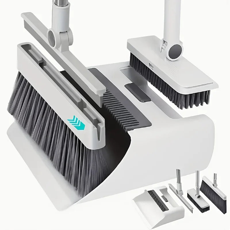 Juego de escoba y recogedor plegable 4 en 1: plástico duradero, diseño de fácil almacenamiento para limpieza del hogar, incluye escobilla de agua,