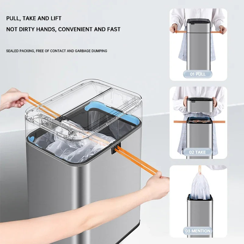 Cubo de basura de 9/15/20/30/40/50/60L, cubo de basura con Sensor inteligente de acero inoxidable de gran capacidad, cubo de basura automático, cubo de basura de cocina