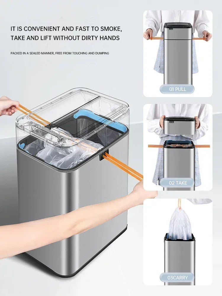 Nueva bote de basura de inducción inteligente para el hogar con tapa, inodoro, cocina, gran capacidad, sala de estar, embalaje automático, cubo de basura