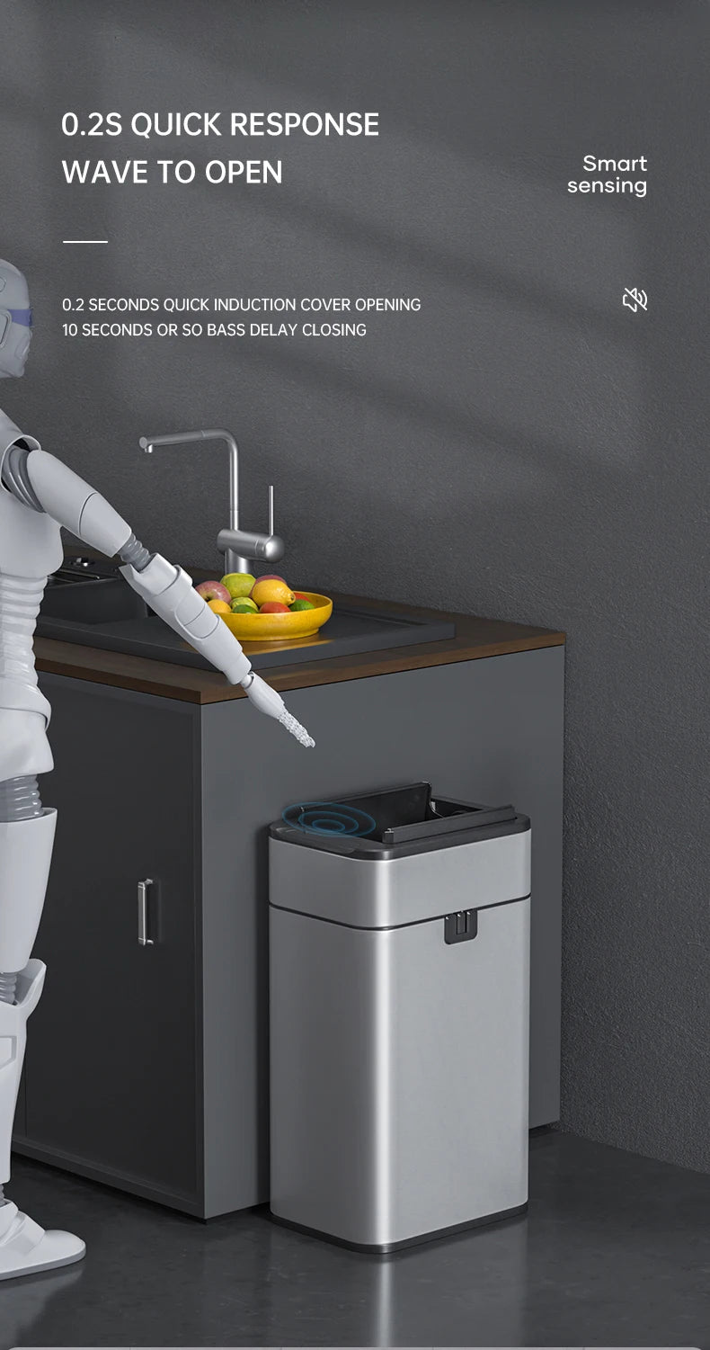 Nueva bote de basura de inducción inteligente para el hogar con tapa, inodoro, cocina, gran capacidad, sala de estar, embalaje automático, cubo de basura
