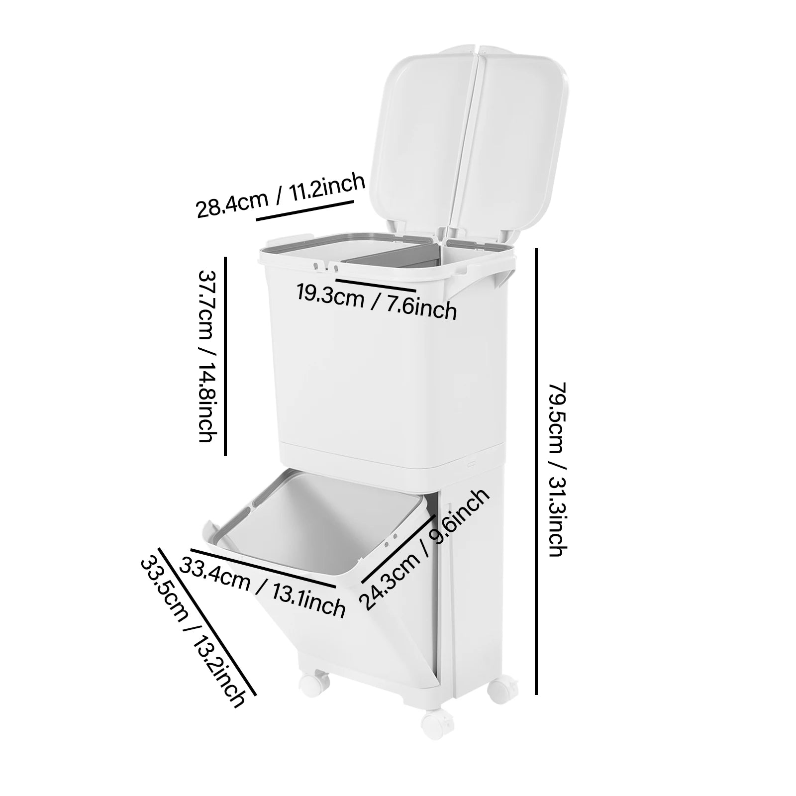 Cubo de basura de cocina de doble capa con tapa, clasificación en seco y húmedo, cubo de basura de gran capacidad para el hogar