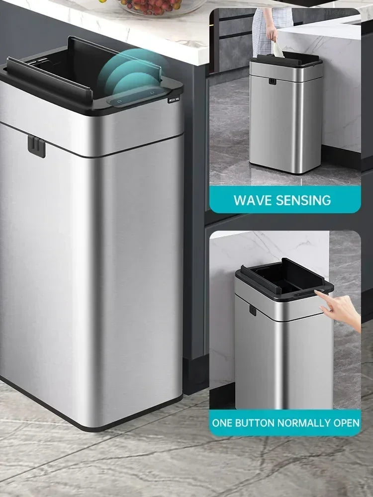 Nueva bote de basura de inducción inteligente para el hogar con tapa, inodoro, cocina, gran capacidad, sala de estar, embalaje automático, cubo de basura