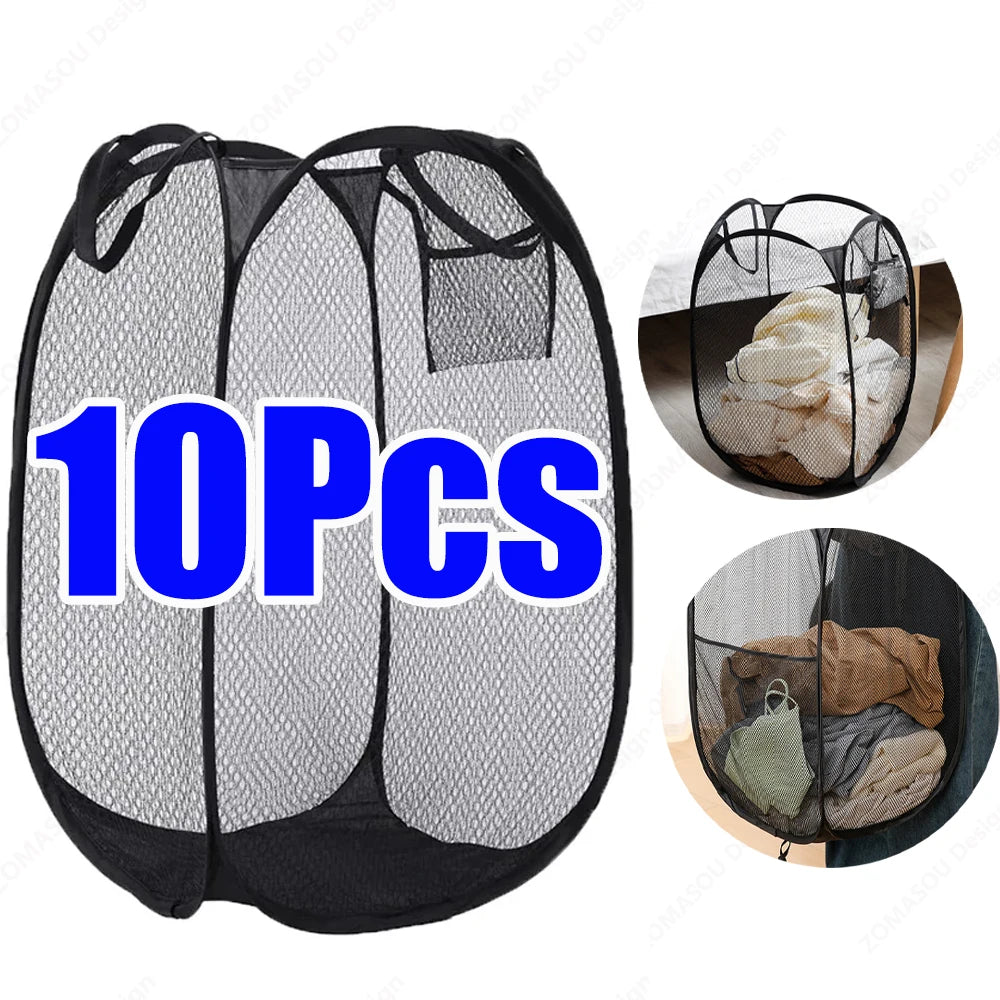 Cesta de lavandería plegable para ropa sucia, cesto emergente de malla, bolsa de almacenamiento de juguetes para el hogar, baño, dormitorio, viaje, 1-10 Uds.