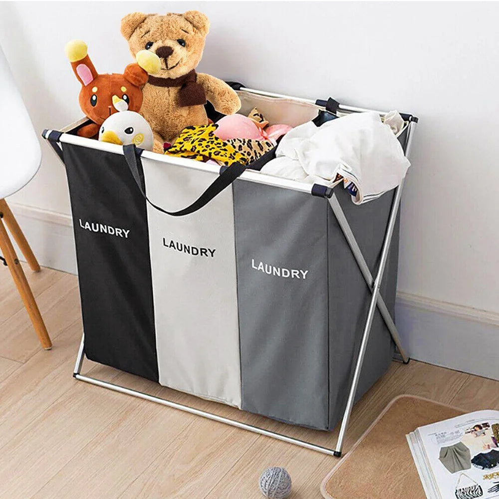 Cesta de lavandería de 3 rejillas, organizador de ropa sucia plegable, cesta de almacenamiento impermeable para baño, contenedores plegables para ropa y juguetes