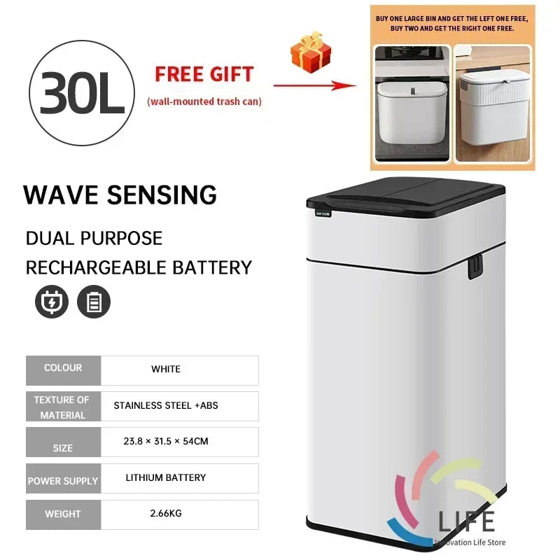 Nueva bote de basura de inducción inteligente para el hogar con tapa, inodoro, cocina, gran capacidad, sala de estar, embalaje automático, cubo de basura