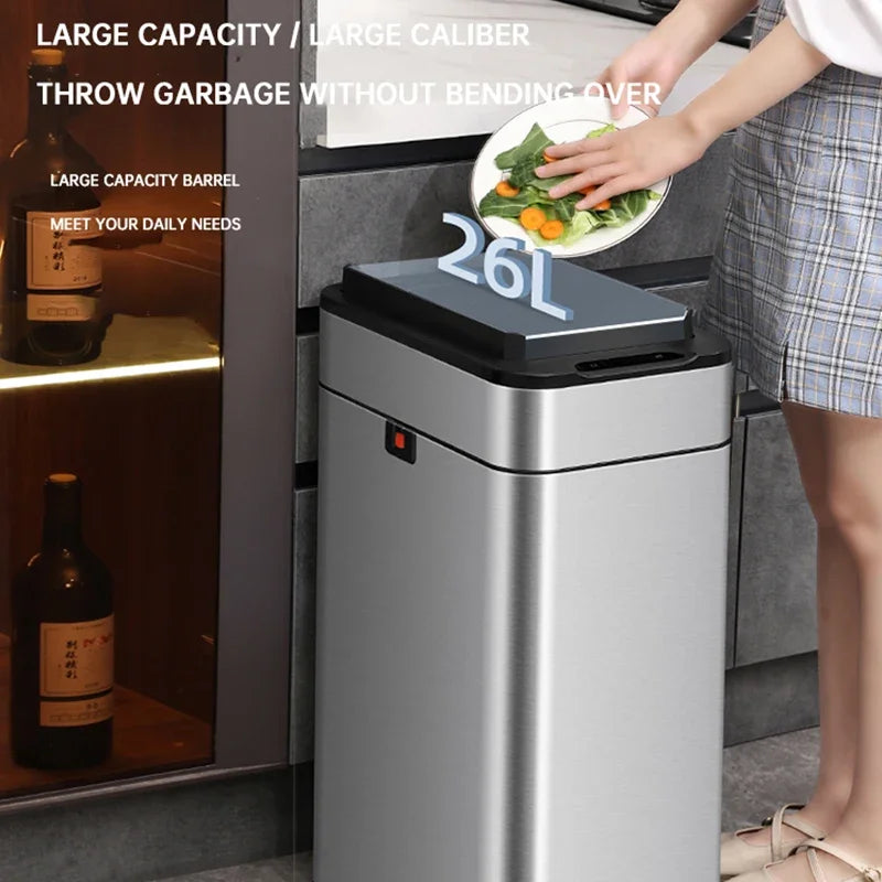 Cubo de basura de 9/15/20/30/40/50/60L, cubo de basura con Sensor inteligente de acero inoxidable de gran capacidad, cubo de basura automático, cubo de basura de cocina
