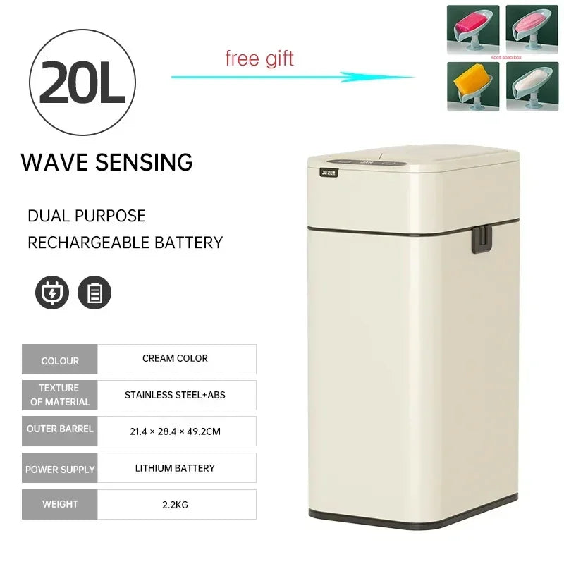 Nueva bote de basura de inducción inteligente para el hogar con tapa, inodoro, cocina, gran capacidad, sala de estar, embalaje automático, cubo de basura