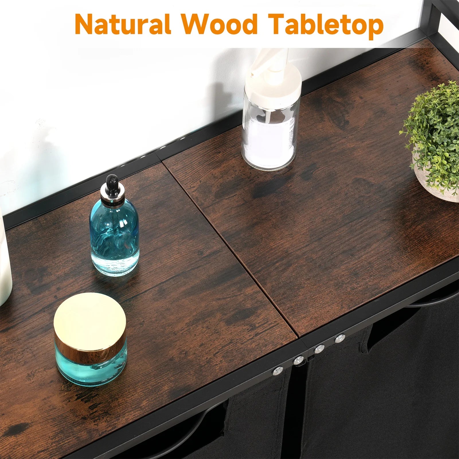 Cestos para la colada con mesa superior de madera natural, 2 bolsas extraíbles extraíbles, dos modos para llevar cesta para la colada