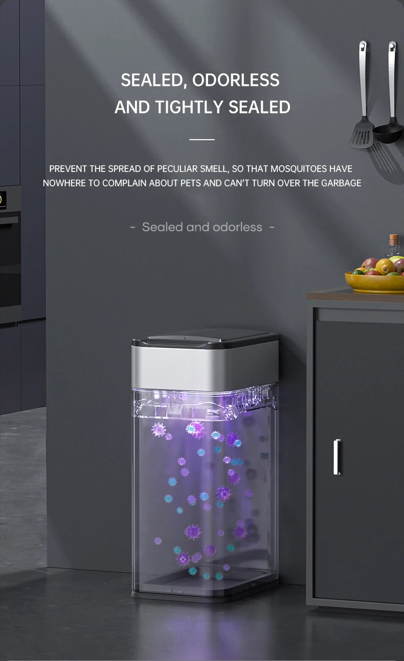 Nueva bote de basura de inducción inteligente para el hogar con tapa, inodoro, cocina, gran capacidad, sala de estar, embalaje automático, cubo de basura