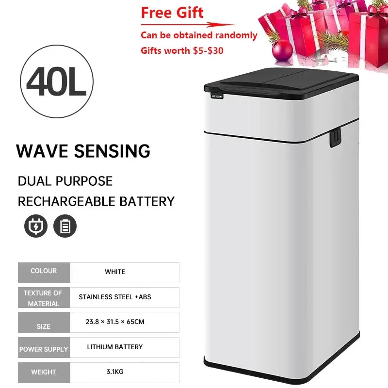 Cubo de basura de 9/15/20/30/40/50/60L, cubo de basura con Sensor inteligente de acero inoxidable de gran capacidad, cubo de basura automático, cubo de basura de cocina