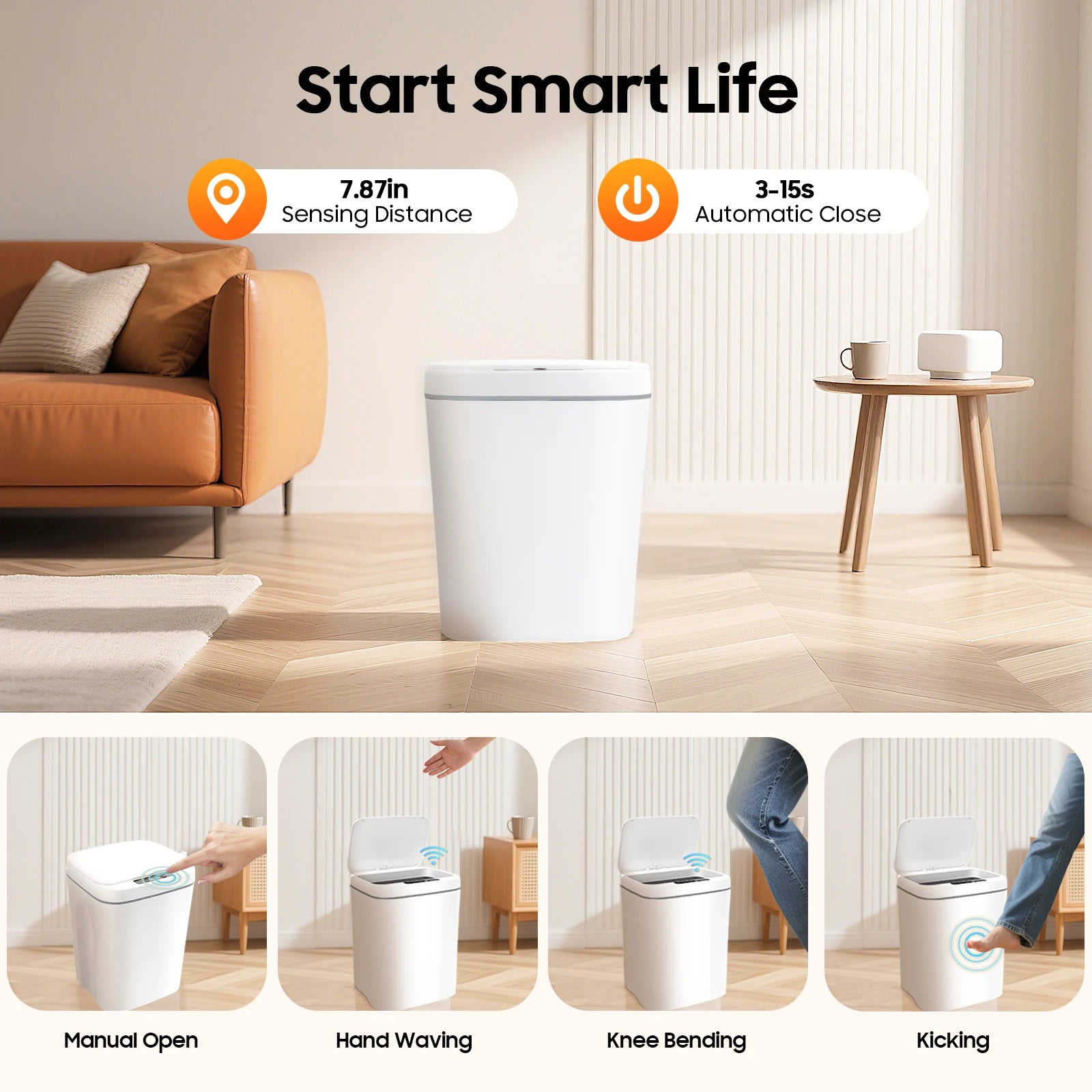 Cubo de basura con sensor, 16 L, cubo de basura automático con sensor inteligente, cubo de basura de cocina y baño, cubo de basura ABS para dormitorio