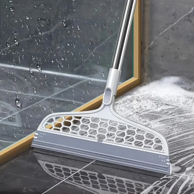 Escoba mágica con cabeza desmontable, raspador de silicona de doble cara, mango de plástico 180 °   Diseño de fácil almacenamiento para baño y sala de estar