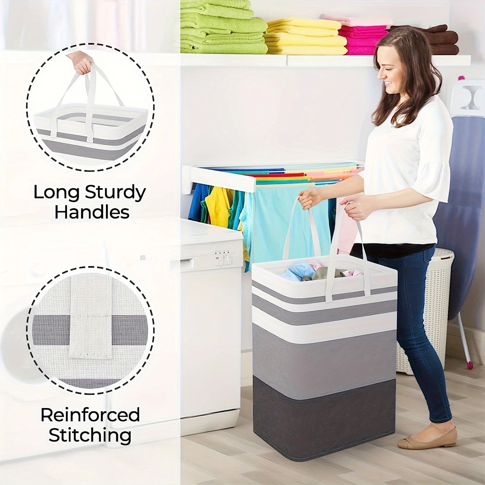 Cestas grandes para la colada de 75L con asas, cesto duradero para ropa sucia, cesta de almacenamiento para el hogar, dormitorio, hoteles, lavandería 40*30*60cm