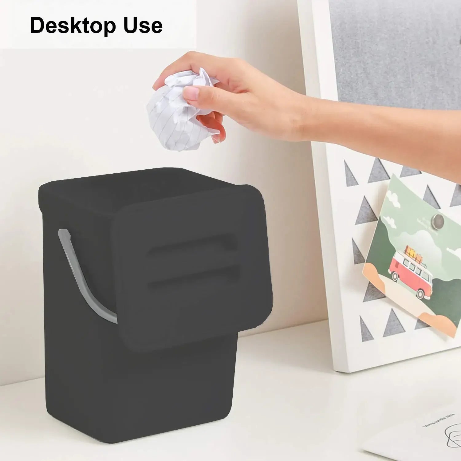 Cubo de basura pequeño de plástico, cubo de basura pequeño colgante con tapa debajo del fregadero para cocina, cubo de basura para alimentos, cubo de basura montable para Baño