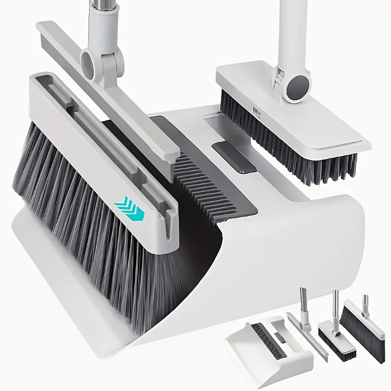 Juego de escoba y recogedor plegable 4 en 1: plástico duradero, diseño de fácil almacenamiento para limpieza del hogar, incluye escobilla de agua,