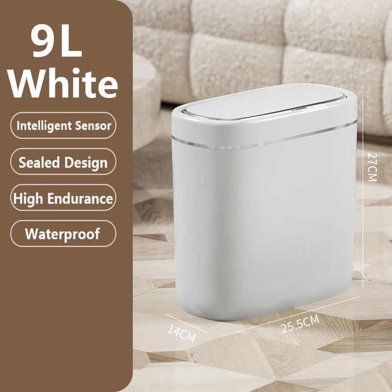 Cubo de basura con Sensor inteligente estrecho de 7/9L, cesta de basura automática con tapa, cubo de basura de escritorio, cubo de basura impermeable para inodoro