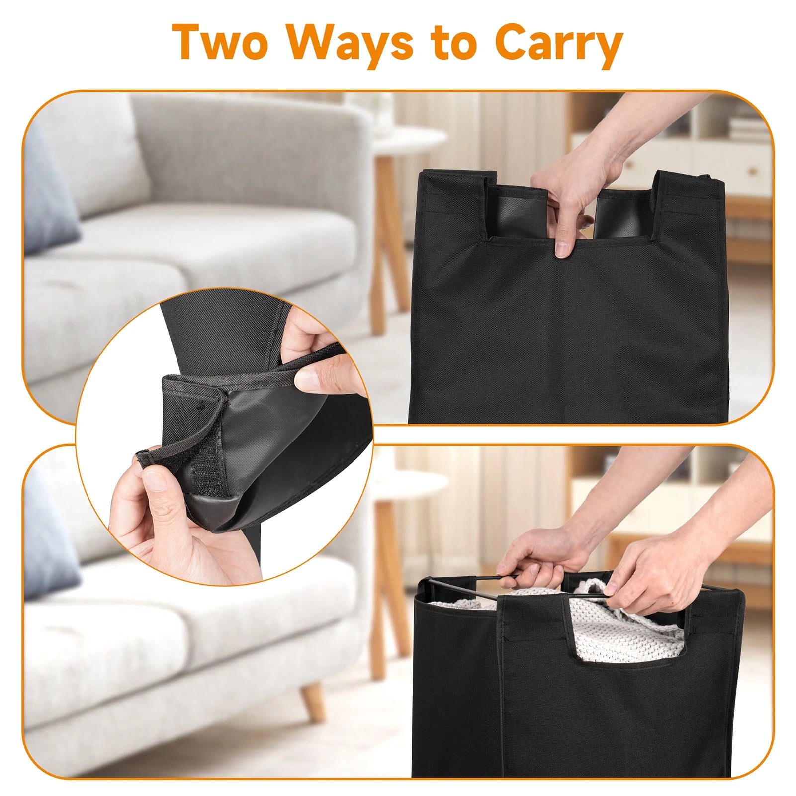 Cestos para la colada con mesa superior de madera natural, 2 bolsas extraíbles extraíbles, dos modos para llevar cesta para la colada