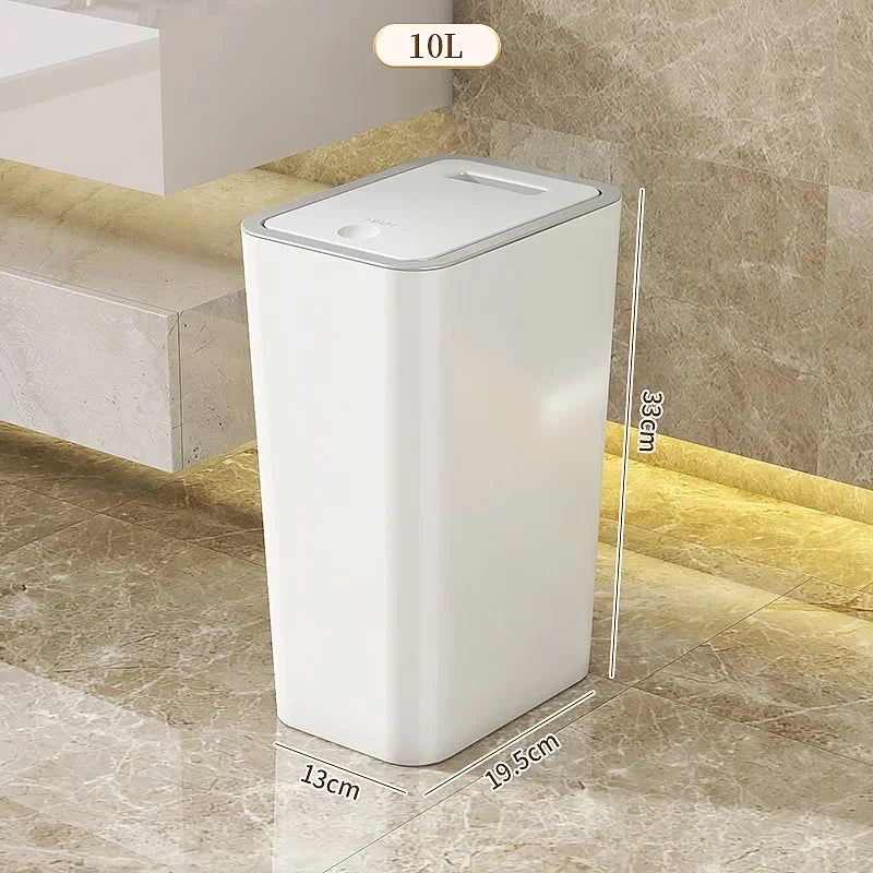Popular cubo de basura que ahorra espacio resistente a mascotas de 10 litros, caja de plástico duradera a prueba de olores, adecuada para baño y cocina a prueba de fugas