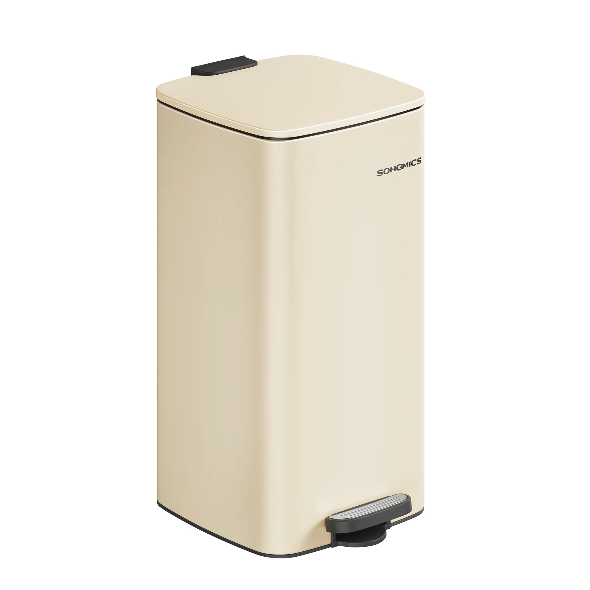 SONGMICS-papelera de cocina de 8 galones con Pedal de acero, cubo interior, cierre suave y se mantiene abierto, color plateado metálico, 30 L,Beige Arena/Negro Tinta