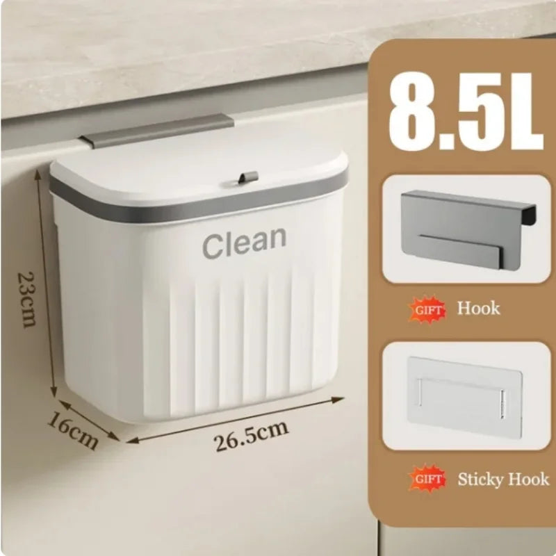 Cubo de basura de cocina, cubo de basura colgante montado en la pared con tapa, cubo de basura para gabinete debajo del fregadero, cubo de basura para Compost, 8,5/12L