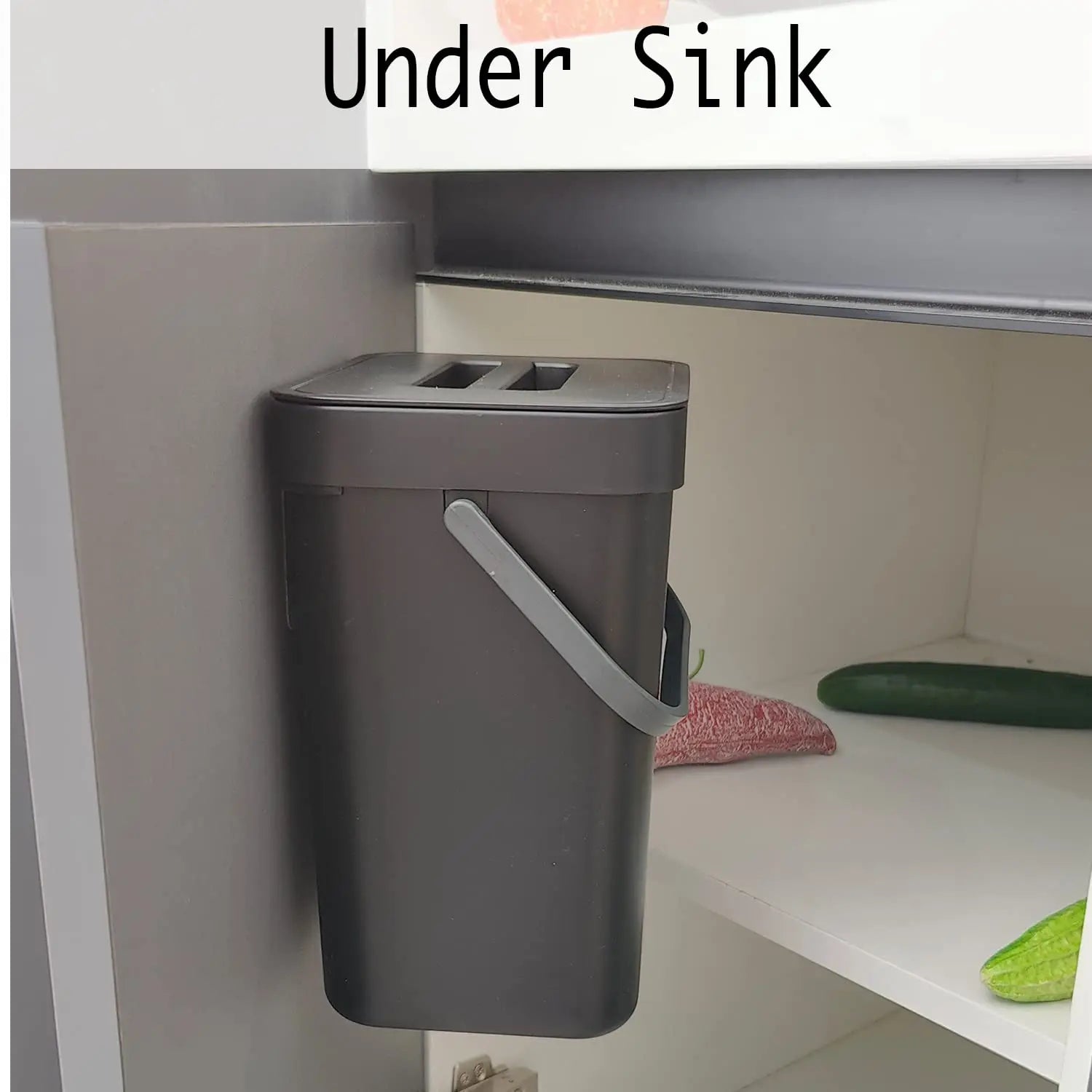 Cubo de basura pequeño de plástico, cubo de basura pequeño colgante con tapa debajo del fregadero para cocina, cubo de basura para alimentos, cubo de basura montable para Baño