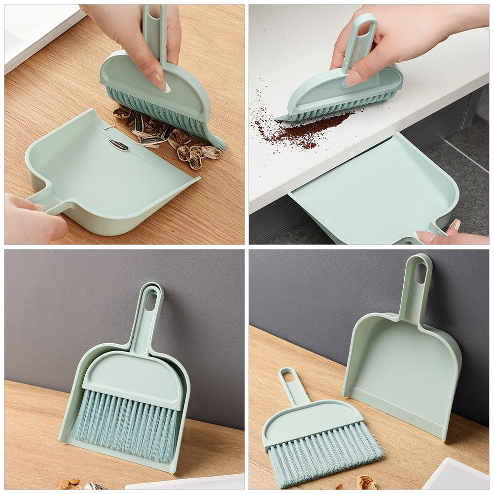 1 Juego de Mini escoba de limpieza, recogedor, cepillo de plástico compacto portátil de escritorio, Kit de limpieza efectivo para espacios pequeños