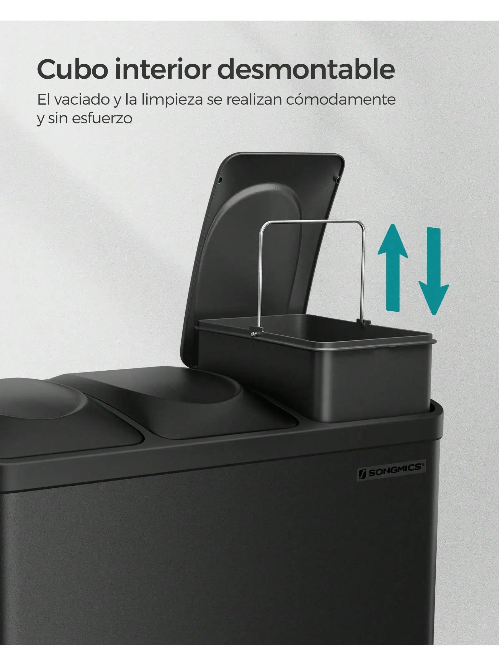 SONGMICS Cubo Triple para Cocina, Cubo Basura de Reciclaje, Pedal, Cubo de Basura de Metal 45 L, Sistema de Separación de Residuos Cubo para Cocina, 3 x 15 L, con Tapa, Acero, Plata/Blanco/Negro/Gris Verdoso