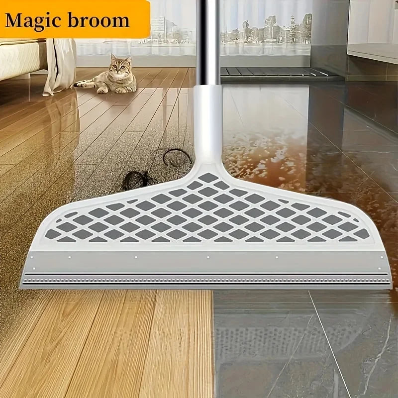 Escoba mágica con cabeza desmontable, raspador de silicona de doble cara, mango de plástico 180 °   Diseño de fácil almacenamiento para baño y sala de estar