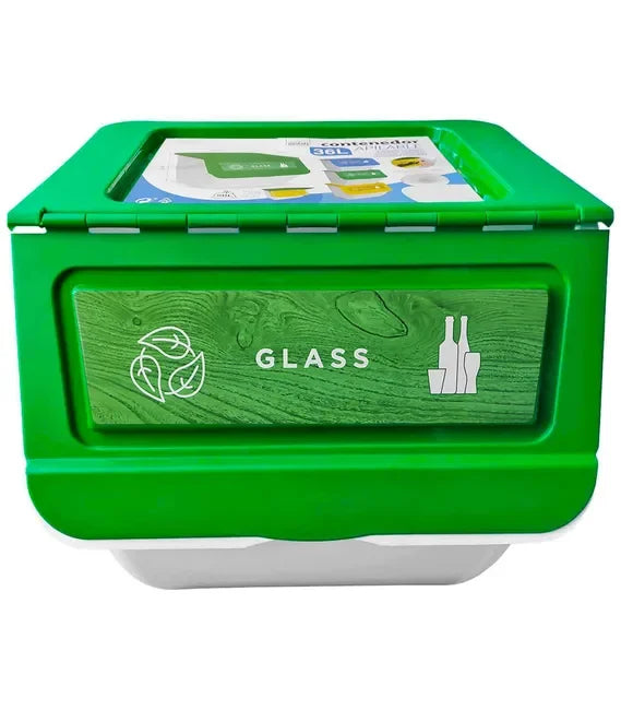 Cubo de Basura de Reciclaje - Pack 3 Cubos Apilables de Cocina con Ruedas - Capacidad 36 L - Ideal para Reciclar (Plástico - Papel - Vidrio)