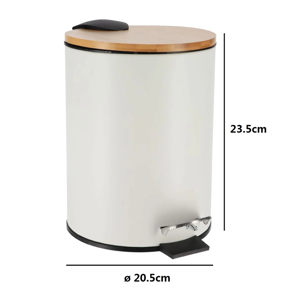 Cubo de basura Metal Con Tapa Bambú Caída Amortiguada 3 L, Papelera con pedal pequeño para Baño - Tendance