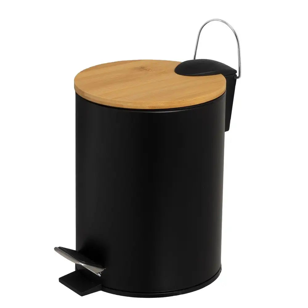 Papelera de baño de pedal de metal y tapa de bambú de 3 litros Lola Home