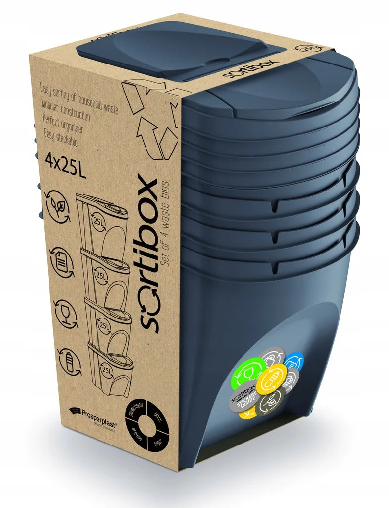 Juego de 4 cubos de reciclaje 100L Prosperplast Sortibox de plastico en color antracita