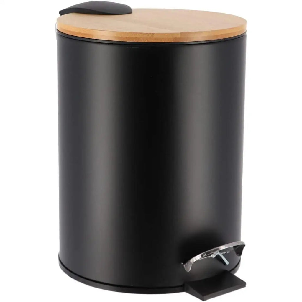 Cubo de basura Metal Con Tapa Bambú Caída Amortiguada 3 L, Papelera con pedal pequeño para Baño - Tendance