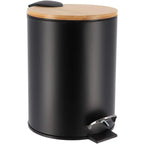 Cubo de basura Metal Con Tapa Bambú Caída Amortiguada 3 L, Papelera con pedal pequeño para Baño - Tendance