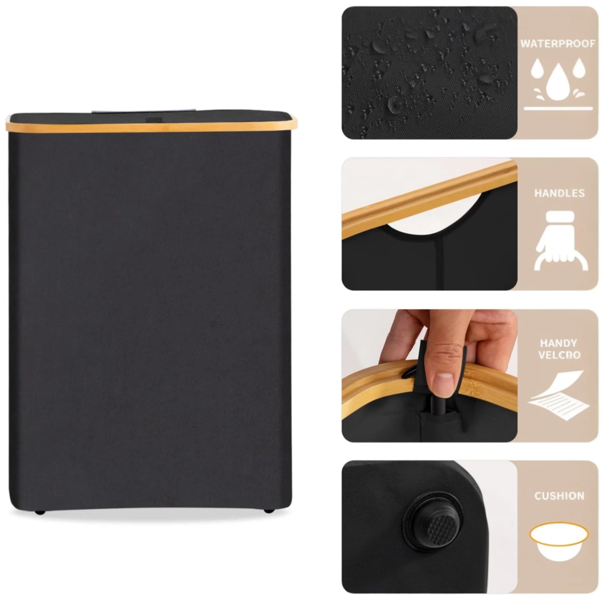Cesto de Ropa Sucia de Bambú con Tapa y Asas: 72L o 100 L, 2 Clasificaciones, Plegable, Bolsa Interior Lavable a Máquina - Solución Elegante y Práctica para la Lavandería en tu Dormitorio ,Cubo Ropa Sucia. (CUBO002 1999
