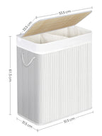 SONGMICS Cesta de lavandería con tapa, 2 compartimentos, de bambú, con bolsa extraíble lavable, bolsa extraíble, asas de algodón, 100 l, para colada, dormitorio, Blanco/Gris/Natural/Negro