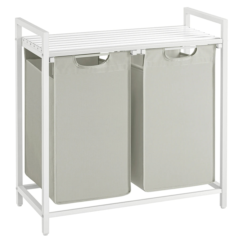 VASAGLE Cesta para la ropa sucia, 2 compartimentos, con 2 bolsas de tela Oxford extraíbles, marco de metal, 2 x 46 litros, 73 x 33 x 72 cm, Marrón Rústico y Negro/Blanco y Gris Claro/Marrón Rústico y Gris/Negro Tinta Gri