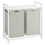VASAGLE Cesta para la ropa sucia, 2 compartimentos, con 2 bolsas de tela Oxford extraíbles, marco de metal, 2 x 46 litros, 73 x 33 x 72 cm, Marrón Rústico y Negro/Blanco y Gris Claro/Marrón Rústico y Gris/Negro Tinta Gri
