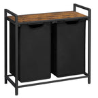 VASAGLE Cesta para la ropa sucia, 2 compartimentos, con 2 bolsas de tela Oxford extraíbles, marco de metal, 2 x 46 litros, 73 x 33 x 72 cm, Marrón Rústico y Negro/Blanco y Gris Claro/Marrón Rústico y Gris/Negro Tinta Gri