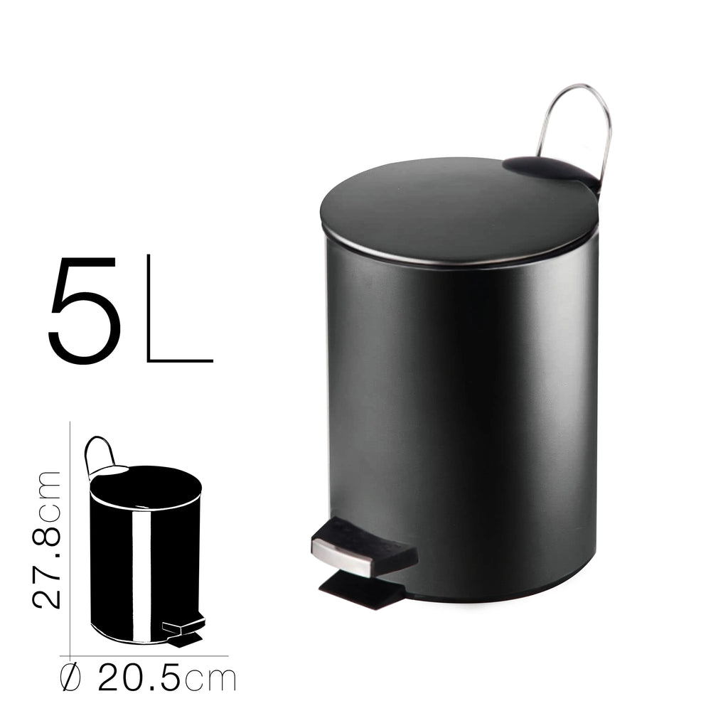 Papelera baño metal plateada, cubo de basura de 3L, 5L, 7L y 12L con pedal de acero inoxidable, papelera moderna de metal para baño con cubo interior de plástico.